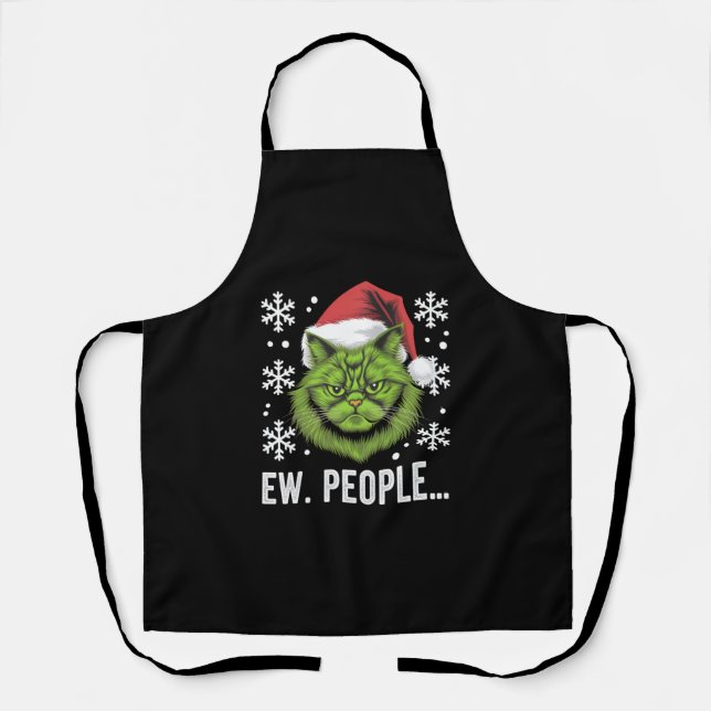 Funny Christmas Cat Ew People Meowy Cat Lovers  Apron (Front)