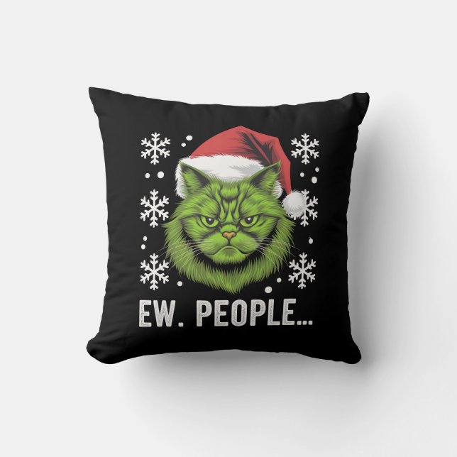 Funny Christmas Cat Ew People Meowy Cat Lovers  Cushion (Front)