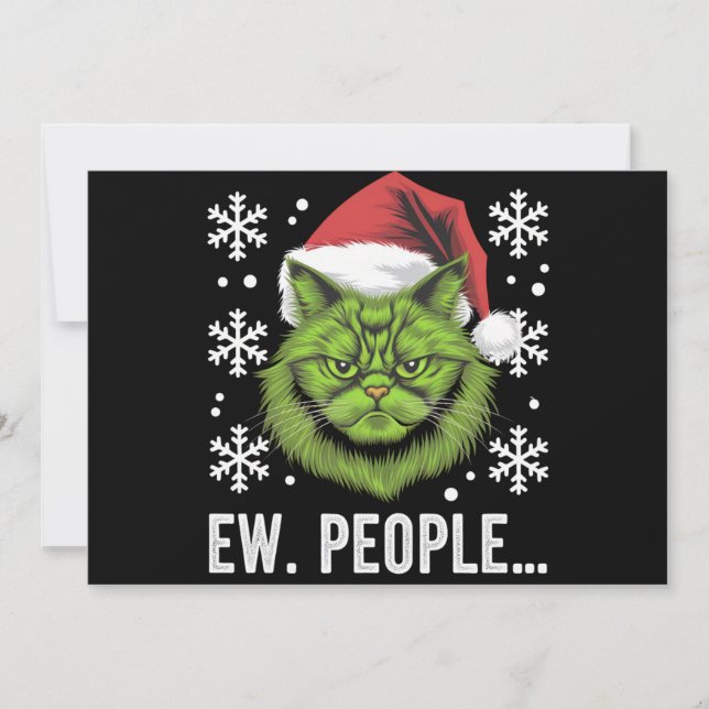 Funny Christmas Cat Ew People Meowy Cat Lovers  Holiday Card (Front)