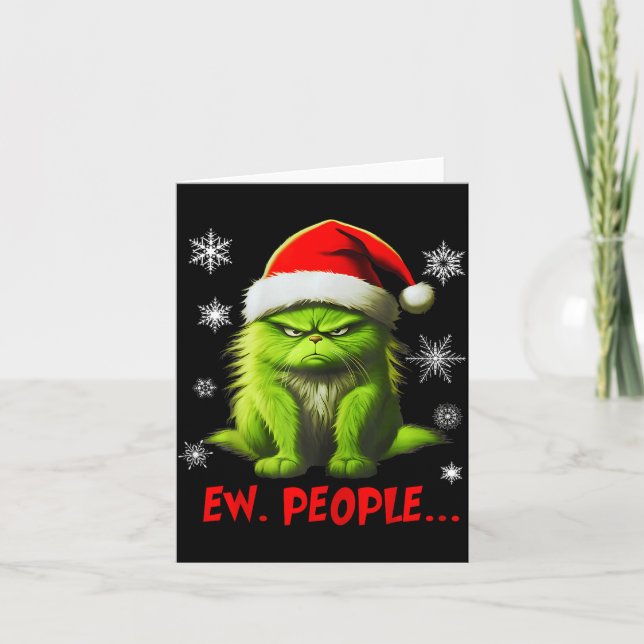 Funny Christmas Cat Ew People Meowy Cat Lovers Men Card (Front)