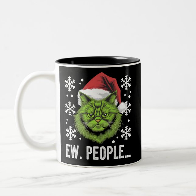 Funny Christmas Cat Ew People Meowy Cat Lovers  Two-Tone Coffee Mug (Left)