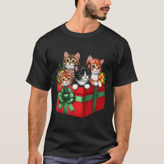 Funny Christmas Cat Gift Box Meowy Cat Love Men T-Shirt
