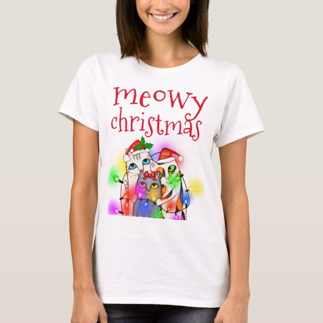 Funny Christmas Cat Lovers Basic T-Shirt (Front)