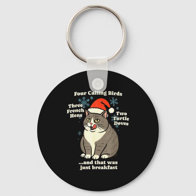 Funny Christmas Cat Meme Caroling Holiday Santa Ha Key Ring (Front)