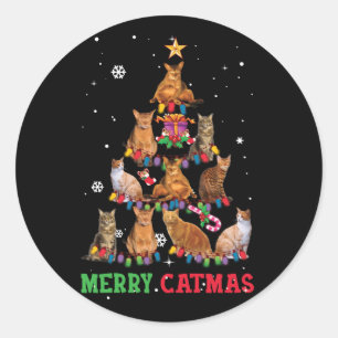 Funny Christmas Cat Meowy Catmas Xmas Tree Classic Round Sticker