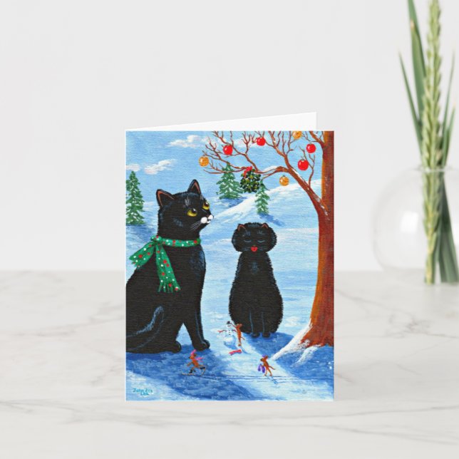 Funny Christmas Cat Mouse Creationarts Holiday Card (Front)