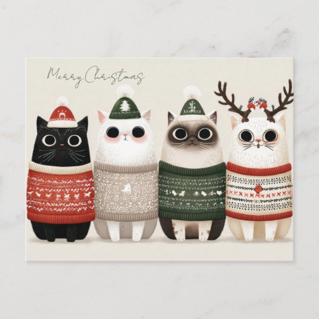 Funny Christmas Cat  Postcard (Front)