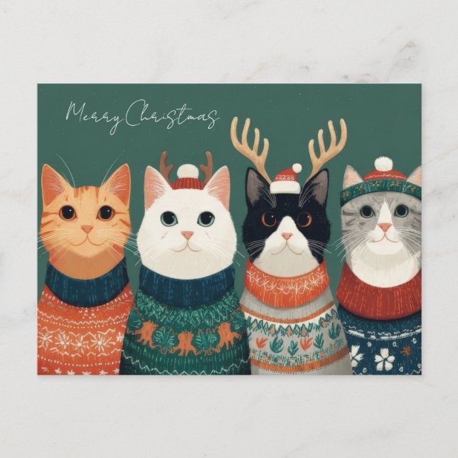 Funny Christmas Cat  Postcard (Front)