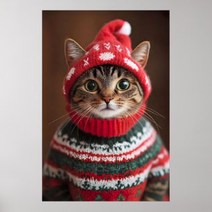 Funny Christmas Cat Print Retro Winter Animal