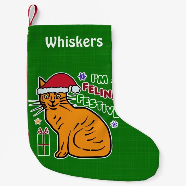 Funny Christmas Cat Pun Feline Festive Holiday Pet Small Christmas Stocking (Front)