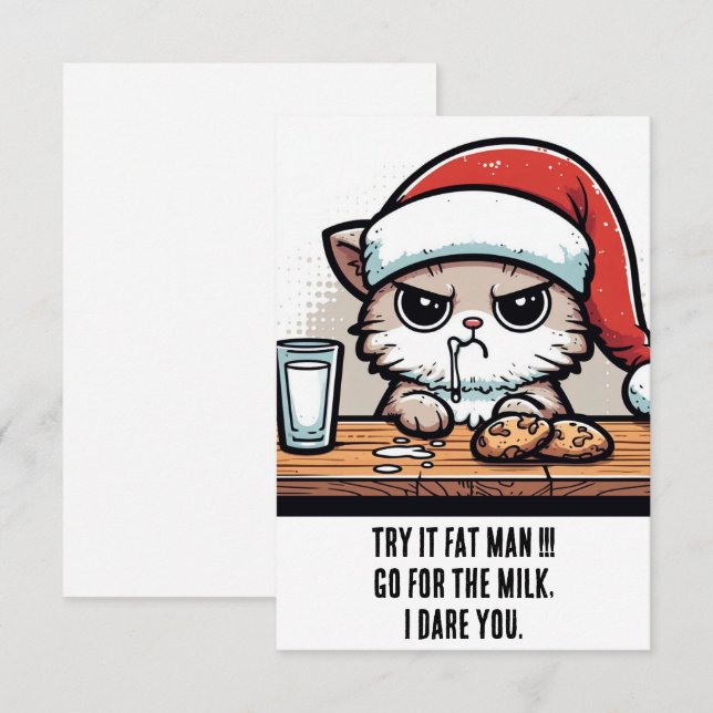 Funny Christmas Cat: Santa vs Cat for the Milk Card (Front/Back)