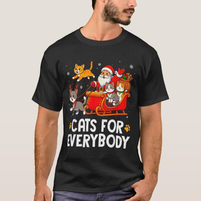 Funny Christmas Cat Santa Xmas Pajamas Cats For Ev T-Shirt (Front)