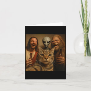 Funny Christmas Cat Selfie Bigfoot An Alien & Card