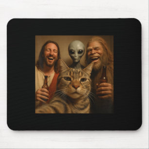 Funny Christmas Cat Selfie Bigfoot An Alien & Mouse Pad