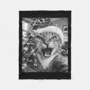 Funny Christmas Cat Selfie Fleece Blanket