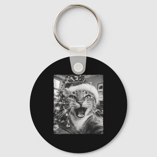 Funny Christmas Cat Selfie  Key Ring (Front)