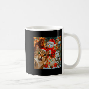 Funny Christmas Cat Selfie With Bigfoot Alien & Coffee Mug