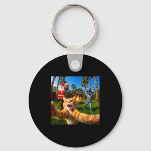Funny Christmas Cat Selfie With Bigfoot &amp; Alie Key Ring
