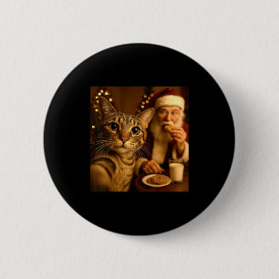 Funny Christmas Cat Selfie With Santa Claus Meme M 6 Cm Round Badge
