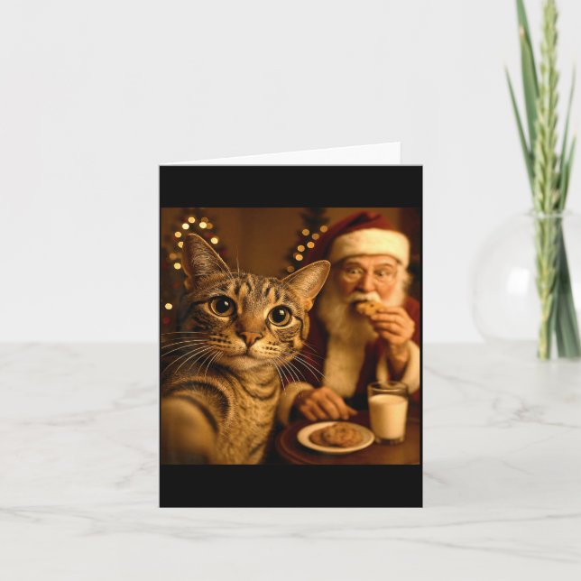 Funny Christmas Cat Selfie With Santa Claus Meme M Card (Front)