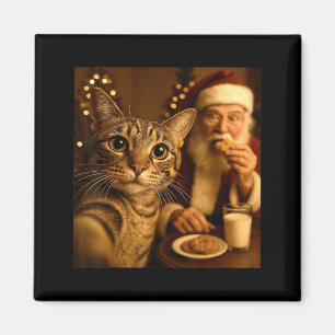 Funny Christmas Cat Selfie With Santa Claus Meme M Magnet