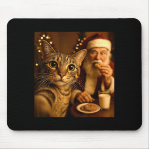 Funny Christmas Cat Selfie With Santa Claus Meme M Mouse Pad