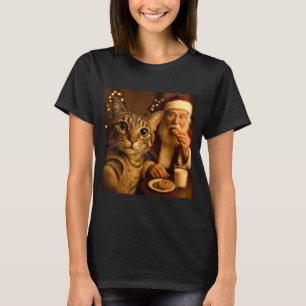 Funny Christmas Cat Selfie With Santa Claus Meme M T-Shirt