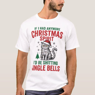 Funny Christmas Cat Spirit Vintage Engraving Desig T-Shirt