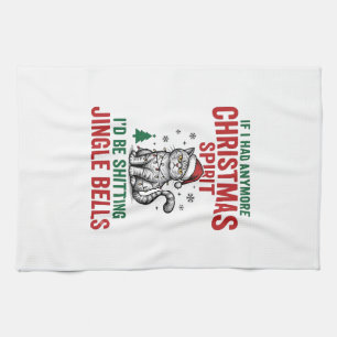 Funny Christmas Cat Spirit Vintage Engraving Desig Tea Towel