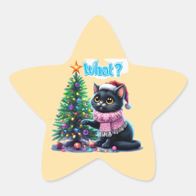 Funny Christmas Cat What with Tree Sticker (Front)