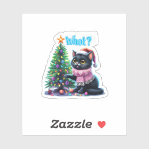Funny Christmas Cat What with Tree Sticker
