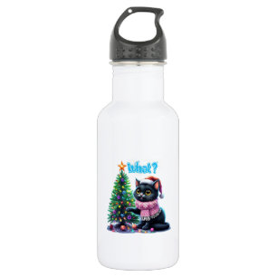 Funny Christmas Cat What with Tree Sticker 532 Ml Water Bottle