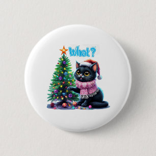 Funny Christmas Cat What with Tree Sticker 6 Cm Round Badge