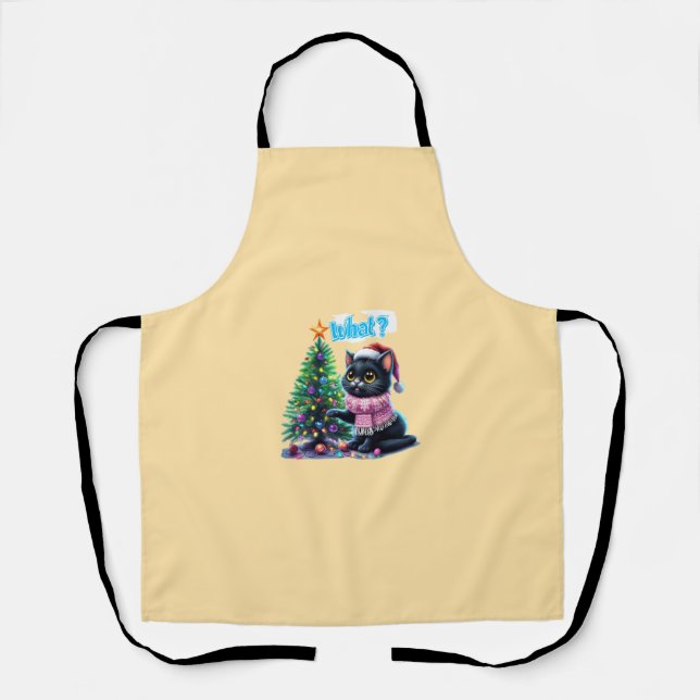 Funny Christmas Cat What with Tree Sticker Apron (Front)