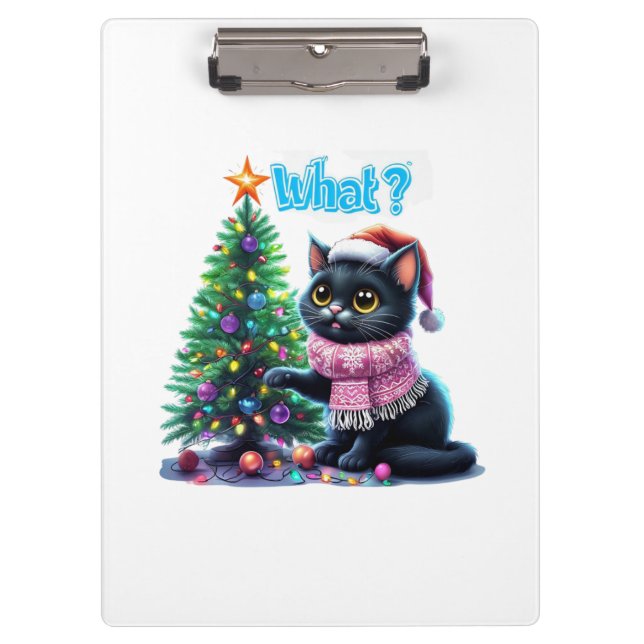 Funny Christmas Cat What with Tree Sticker Clipboard (Front)