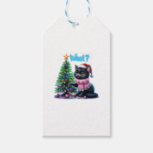 Funny Christmas Cat What with Tree Sticker Gift Tags