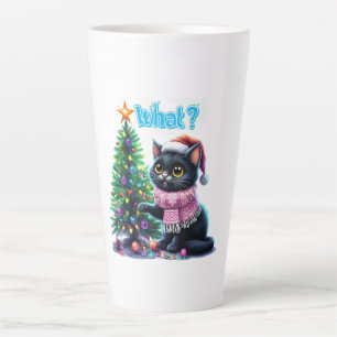 Funny Christmas Cat What with Tree Sticker Latte Mug
