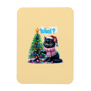 Funny Christmas Cat What with Tree Sticker Magnet