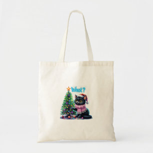 Funny Christmas Cat What with Tree Sticker Tote Bag