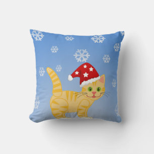 Funny Christmas Cat yellow Snowflake Throw Pillow