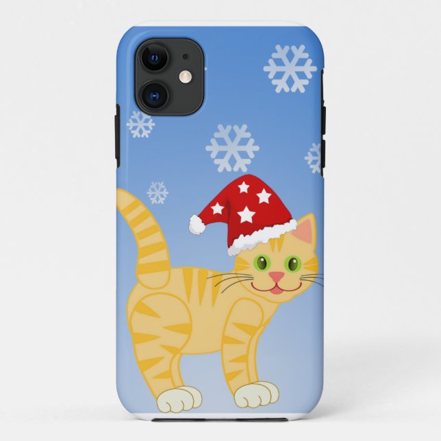 Funny Christmas Cat yellow Snowflakes Case-Mate iPhone Case (Back)