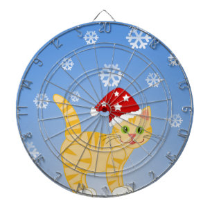 Funny Christmas Cat yellow Snowflakes Dartboard
