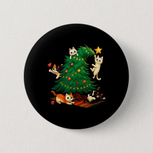 Funny Christmas Cats Climbing Tree Cute Cat Xmas H 6 Cm Round Badge