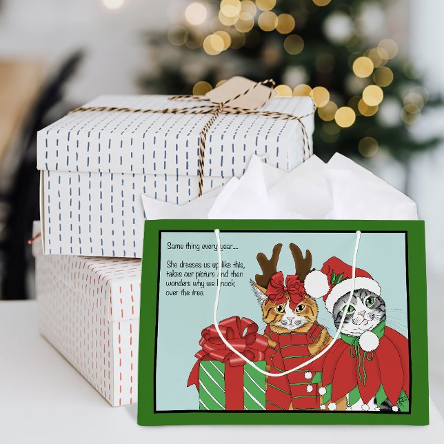 Funny Christmas Cats Costumes Holiday Humour Large Gift Bag (Creator Uploaded)