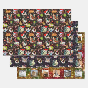 Funny Christmas Cats in Space   with Custom Photos Wrapping Paper Sheet