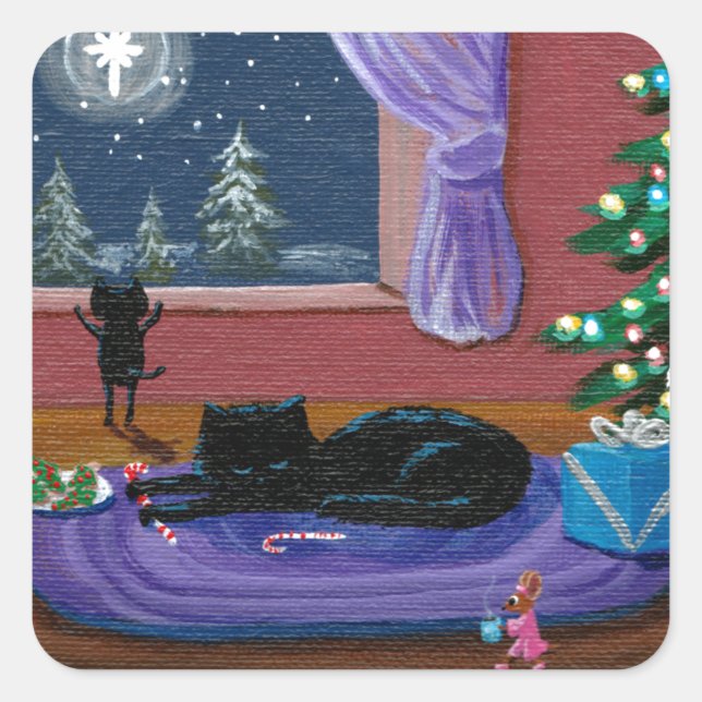 Funny Christmas Cats Tree  Creationarts Square Sticker (Front)