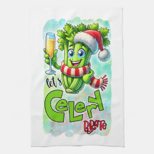 Funny Christmas celery word art  Tea Towel