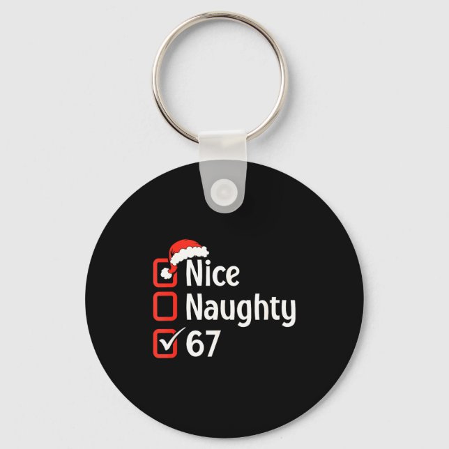 Funny Christmas Checked List Nice Naughty 6 7 Meme Key Ring (Front)