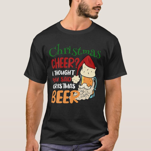 Funny Christmas Cheer Beer Mug In Santa Claus Hat T-Shirt (Front)