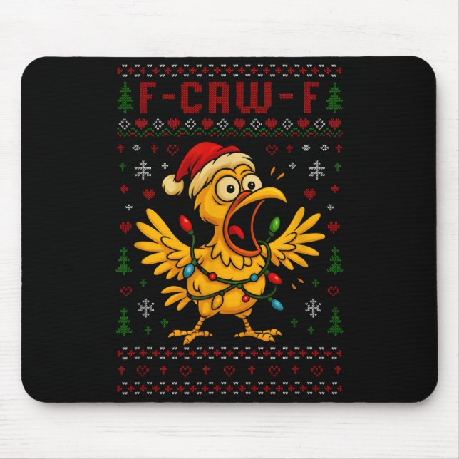 Funny Christmas Chicken F-caw-f Rooster Meme Humor Mouse Pad (Front)